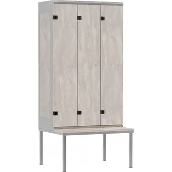 TRITON šatní skříň 3-dveřová s lavicí, kov-lamino T2195, šedá - beton + doprava zdarma