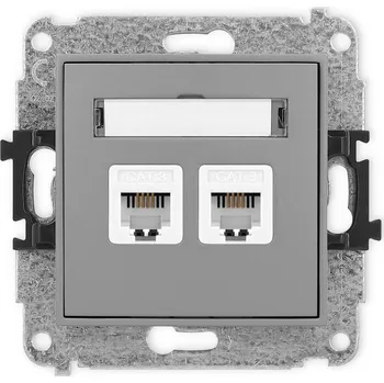 Elektrická zásuvka KARLIK Dvojitá telefonní zásuvka 2x RJ11, 4 pinový Barva: Matná šedá