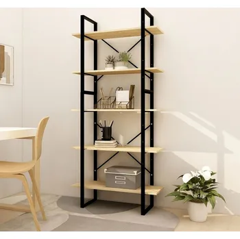 Knihovna vidaXL Knihovna s 5 policemi 80 x 30 x 175 cm borové dřevo [3081996] Barva: černá a světle hnědá