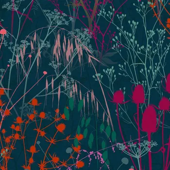 Tapeta Clarissa Hulse Modrá vliesová tapeta na zeď, trávy, listy, 120395, Wiltshire Meadow, Clarissa Hulse, velikost 10 x 0,52 m