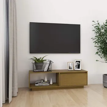 Televizní stolek vidaXL TV stolek 110 x 30 x 33,5 cm masivní borové dřevo [809888] Barva: medová hnědá