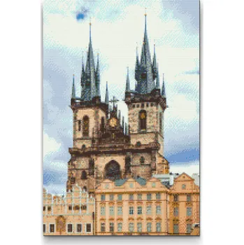 Diamantové malování - Chrám Matky Boží před Týnem Velikost: 40x60cm, Rámování: Pouze srolované plátno, Diamanty: Čtvercové