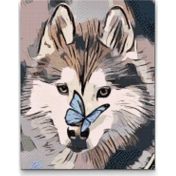 Diamantové malování Diamantové malování - Motýl a husky Velikost: 30x40cm, Rámování: Pouze srolované plátno, Diamanty: Čtvercové