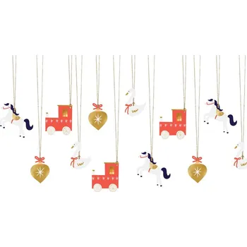 Dárková visačka PartyDeco Vánoční pohádka papírové visačky na dárky 12 ks Choo Choo