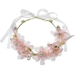 Dívčí čelenka do vlasů s řůžovými květy a stužkou