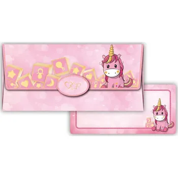 Dárková taška Růžová dárková obálka s jednorožcem (18x8,5 cm)