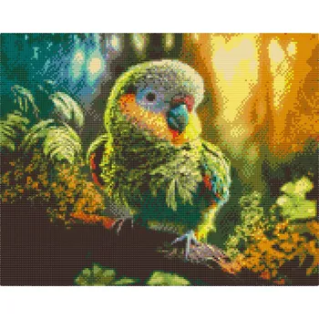 Diamantové malování Diamantové malování - Papoušek v lese Velikost: 30x40cm, Rámování: Pouze srolované plátno, Diamanty: Kulaté
