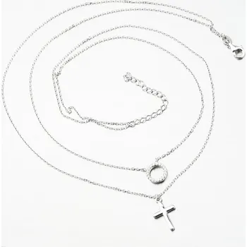 Náhrdelník Dámský náhrdelník stříbro 925 zirkon dvojitý s křížkem a TSST-151540 délka 45 cm