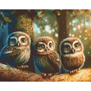Diamantové malování Diamantové malování - Tři sovičky Velikost: 30x40cm, Rámování: Pouze srolované plátno, Diamanty: Kulaté