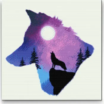 Diamantové malování Diamantové malování - Vyjící vlk Velikost: 50x50cm, Rámování: Pouze srolované plátno, Diamanty: Kulaté