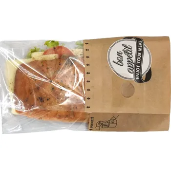 Jednorázové nádobí Sáček na bagetu XL - FIFTY FIFTY papír natur + PET fólie 28x7,5/6x13cm - 1000 ks