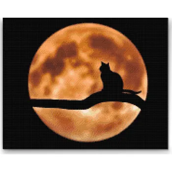 Diamantové malování Diamantové malování - Kočka při úplňku Velikost: 30x40cm, Rámování: Pouze srolované plátno, Diamanty: Kulaté