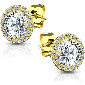 Náušnice Steel Edge Stříbrné náušnice pecky se zirkony SEEE024-GDC