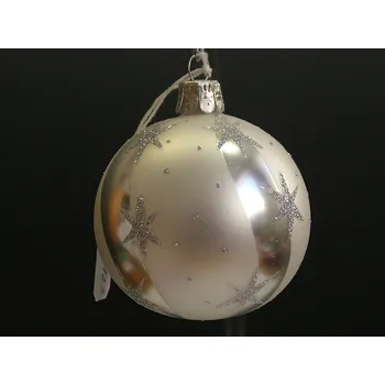 Vánoční dekorace Vánoční skleněné koule 7cm, hladké, bílý mat, stříbrný dekor, 6ks