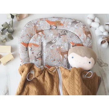 SET Podložka prodloužená (Wild Forest, šedý fleece) + copánková deka (caramel, šedý fleece)