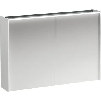 Koupelnový nábytek Lani - zrcadlová skříňka, 100 cm, 2 dvířka, s vodorovným LED osvětlením, 2 skleněné poličky, el. zásuvka H4037921122601