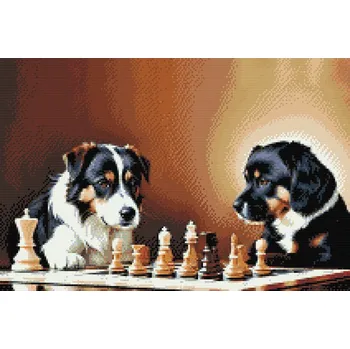 Diamantové malování Diamantové malování - Psí šachy 2 Velikost: 40x60cm, Rámování: Pouze srolované plátno, Diamanty: Čtvercové