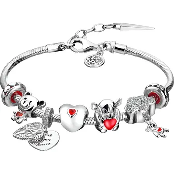Náramek Stříbrný náramek Beads - sada - srdce, slon, medvídek, strom - AP93-0401