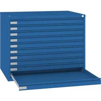 Kartotéka Zásuvková skříň na výkresy, zesílená, 10 zásuvek, formát A1, barva modrá RAL5010