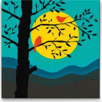 Diamantové malování Diamantové malování - Silueta ptáčků Velikost: 50x50cm, Rámování: Pouze srolované plátno, Diamanty: Kulaté