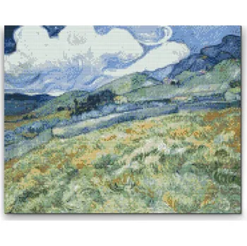 Diamantové malování Diamantové malování - Vincent van Gogh - Pšeničné pole a hory Velikost: 30x40cm, Rámování: Pouze srolované plátno, Diamanty: Kulaté