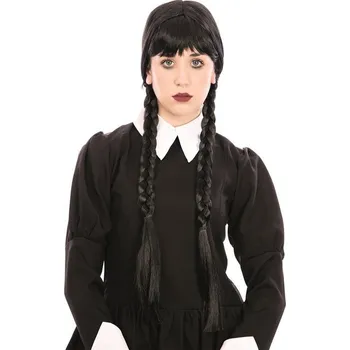 Karnevalová paruka Ptákoviny CB Černá paruka s ofinou a dlouhými copy