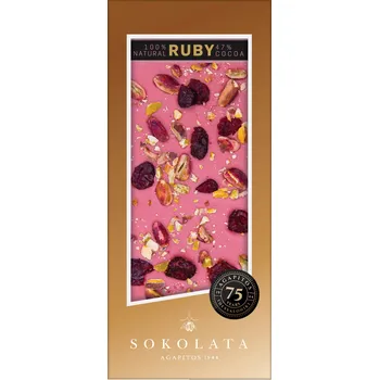 Čokoláda RUBY čokoláda s pistáciemi a brusinkami 100g SOKOLATA AGAPITOS