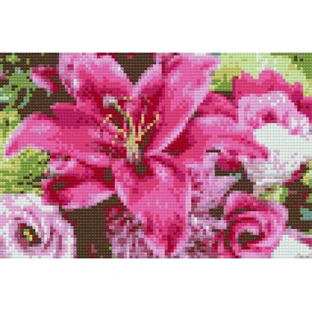 Diamantové malování Diamantové malování - Lilie v pugetu Velikost: 20x30cm, Rámování: Pouze srolované plátno, Diamanty: Kulaté