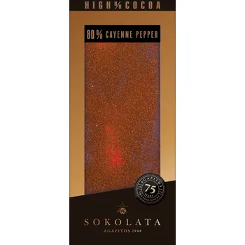 Čokoláda 80% hořká čokoláda s kajenským pepřem, skořicí a zázvorem 100gr SOKOLATA AGAPITOS
