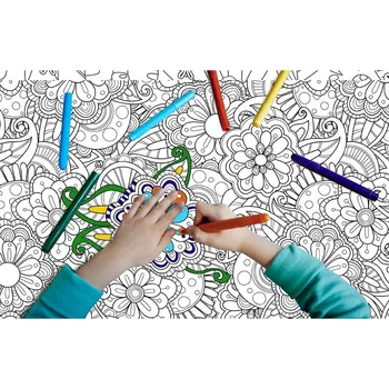 Tapeta Samolepicí fólie GEKKOFIX 14155, tabulové omalovánky 67,5 cm x 1,5 m | Bílá s předtiskem květinových