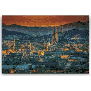 Diamantové malování Diamantové malování - Výhled na Barcelonu Velikost: 40x60cm, Rámování: Pouze srolované plátno, Diamanty: Čtvercové