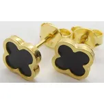 Klenoty Budín Dámské zlaté náušnice ze žlutého zlata s černým smaltem čtyřlístek 585/1,32gr HK2196 (Klenoty Budín Dámské zlaté náušnice ze žlutého zlata s černým smaltem čtyřlístek 585/1,32gr HK2196)