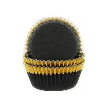 Potravinová fólie Košíčky na muffiny - ČERNÉ se zlatým pruhem / PME (nepromastitelné)