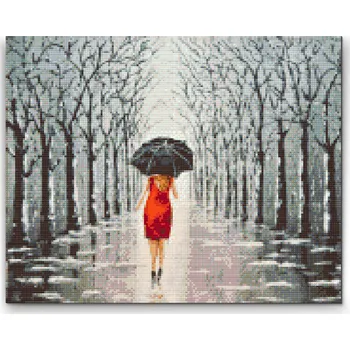 Diamantové malování Diamantové malování - Žena kráčející parkem Velikost: 30x40cm, Rámování: Pouze srolované plátno, Diamanty: Čtvercové