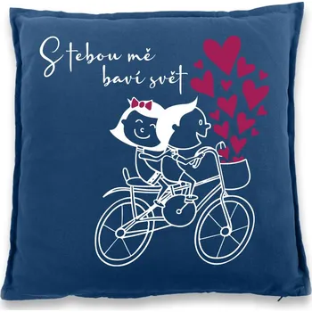 Dekorativní polštářek Polštářek S tebou mě baví svět, Barva Modrá, Velikost 40×40 cm, Canvas Bavlněný polštář Bezvatriko.cz 0929 - DTF/DTG