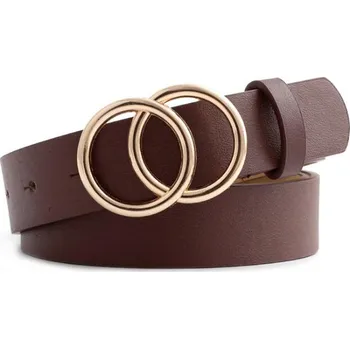 Opasek Hladký jednobarevný pásek s dvojitou kulatou zlatou sponou Barva: hnědá (C3)