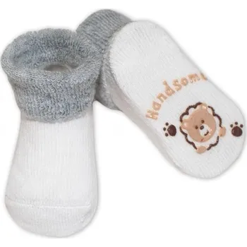Ponožky kojenecké froté protiskluzové - ZVÍŘÁTKO bílé se šedou - 0-6měs.