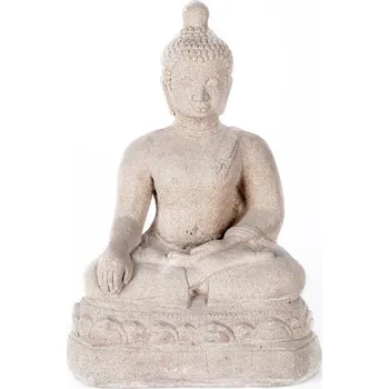 Soška beton Buddha Touching 45 cm bílá