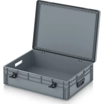 paleta Euro přepravka s víkem s panty Pro 81,3 x 62,8 x 23,8 cm, otevřená - Stříbrošedá - materiál: PP - EDP S 86/22 2G