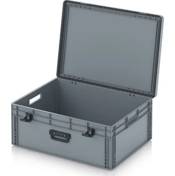 paleta Euro přepravka s víkem s panty Pro 81,3 x 62,8 x 33,8 cm, otevřená - Stříbrošedá - materiál: PP - EDP 86/32 1G