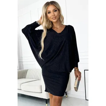 Dámské oblečení 402-5 Netopýří šaty s výstřihem - černé s třpytkami 2XL/3XL