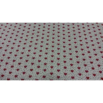 BYTEMA Bavlněná látka MINI SRDÍČKO 01 smetanová, červené srdce šíře 160 cm