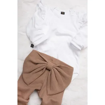 Dívčí legíny Fabryka Bodziaków Žebrované legíny s mašlí na zadečku hnědé 68 hnědá