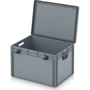 paleta Euro přepravka s víkem s panty Pro 81,3 x 62,8 x 53,8 cm, otevřená - Stříbrošedá - materiál: PP - EDP 86/52 2G