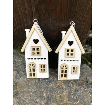 Svícen Dřevěné domečky bílé 2 ks