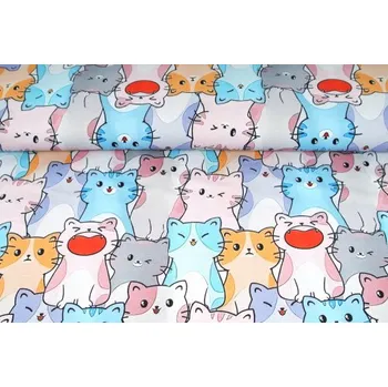 Elastická teplákovina nepočesaná, potištěná, vzor kočičky, látky, metráž, šíře 180cm