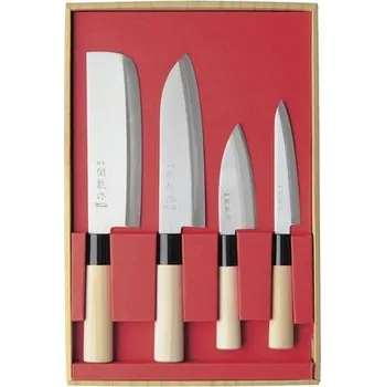 Kuchyňský nůž Sekiryu Ohzawa Sada 4 japonských nožů Santoku + Nakiri + Mini Deba + Petty SR1001