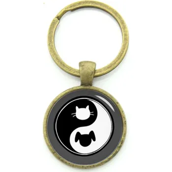 Klíčenka Yin yang (pes a kočka) - bronzová (Klíčenka Jin a jang)