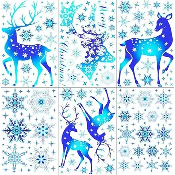 Vánoční dekorace Anyingkai vánoční samolepky na okna 199 obrazů modré