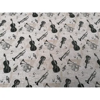 BYTEMA Dekorační látka HUDEBNÍ NÁSTROJE šíře 140 cm